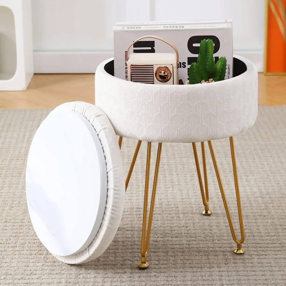 Velvet Storage Stool, Circular Multifunctional Soft Cushion Stool, Modern Style Dressing Table Stool, Tray Top Coffee Table