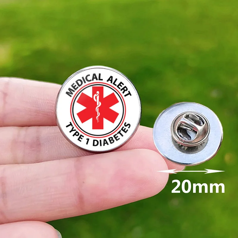 Type 1 Diabetic Stainless Steel Pins Emergency Medical Alert Glass Photo Coat Badges Brooch Nurse Accessories