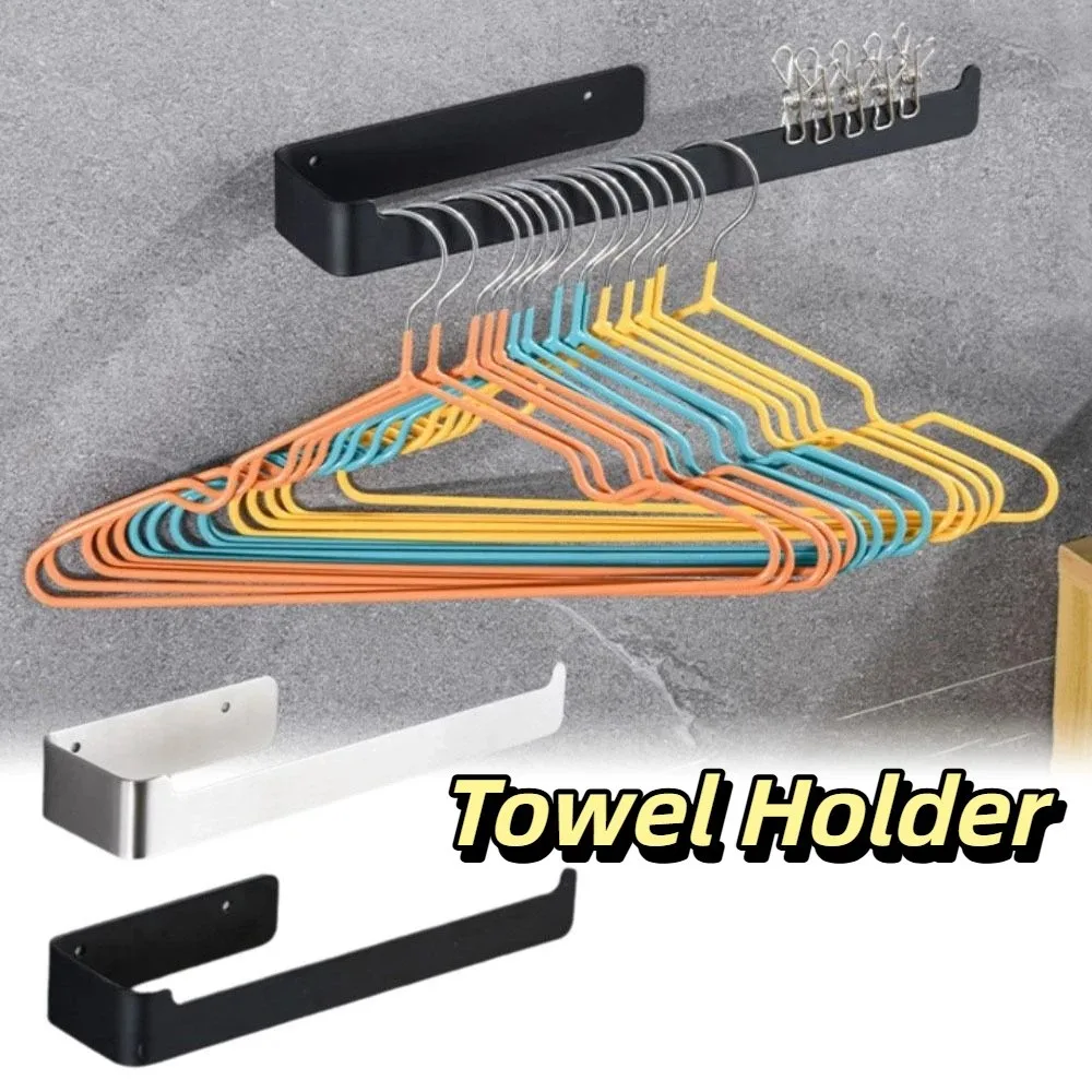 

Golden Finish Towel Holder Self Adhesive Black Finish Towel Rail Punching Design No Drill Bathroom Rack Bathroom Use