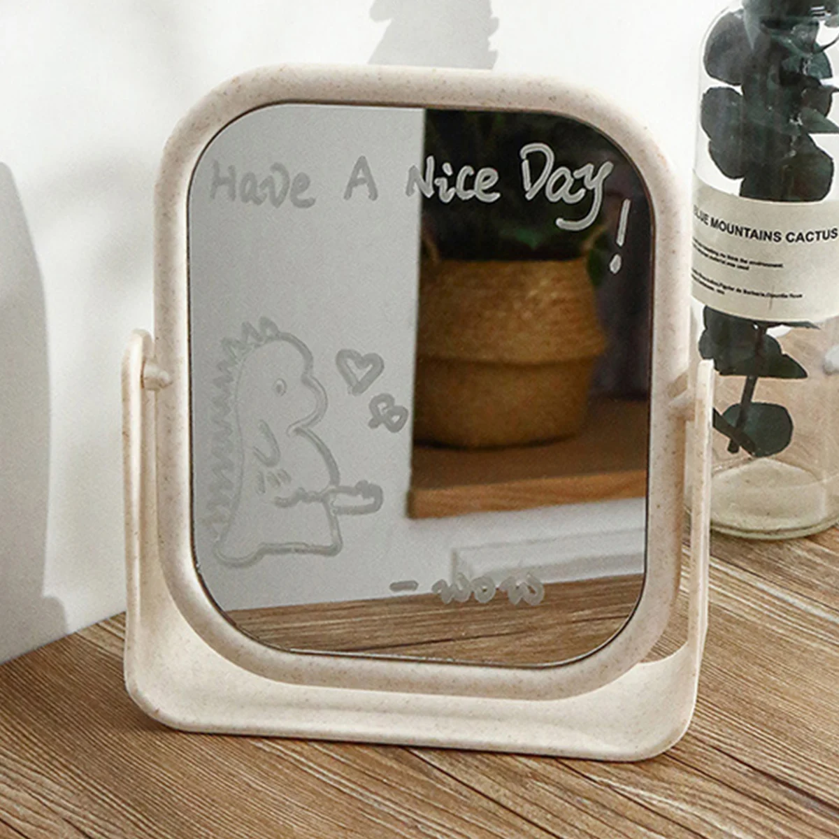 Desktop Foldable Makeup Mirror Simple Portable Princess Mirror Square Makeup Mirror Small Mirror with Stand for Women