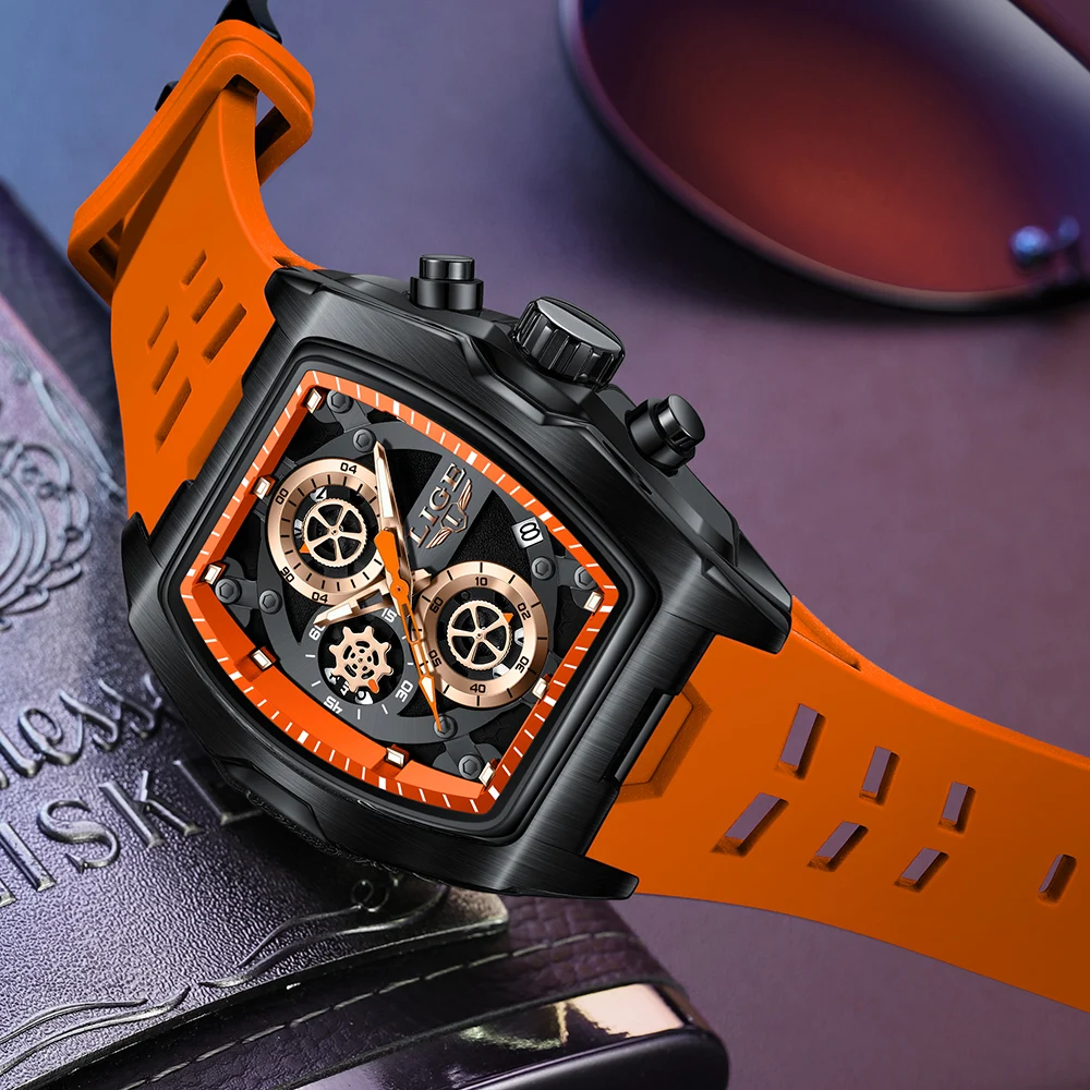 LIGE Hot Sale Fashion Men Quartz Watches Luxury Brand Resin case Sport Watches For Men Waterproof Chronograph Auto Date Clock