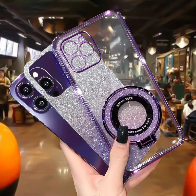 Glitter Water Ripple Hole Magsafe Case For Tecno Spark Slim Folding Holder Cover For Tecno Spark Slim Hard Shell