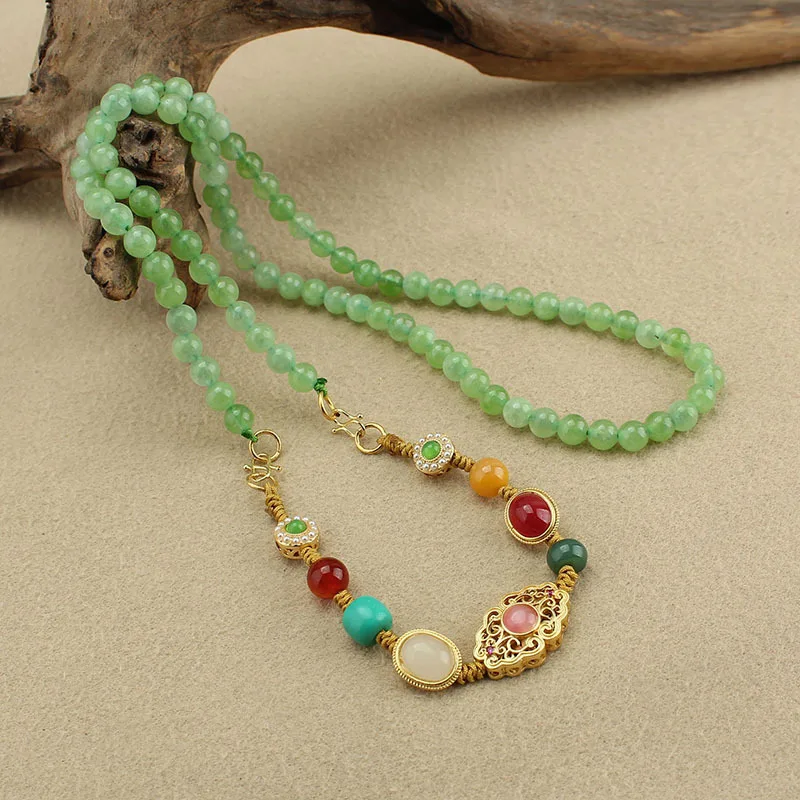 

DIY accessories Guofeng hand-woven Chinese necklace bracelet dual-purpose removable jade round bead neck chain Hanfu horse dress