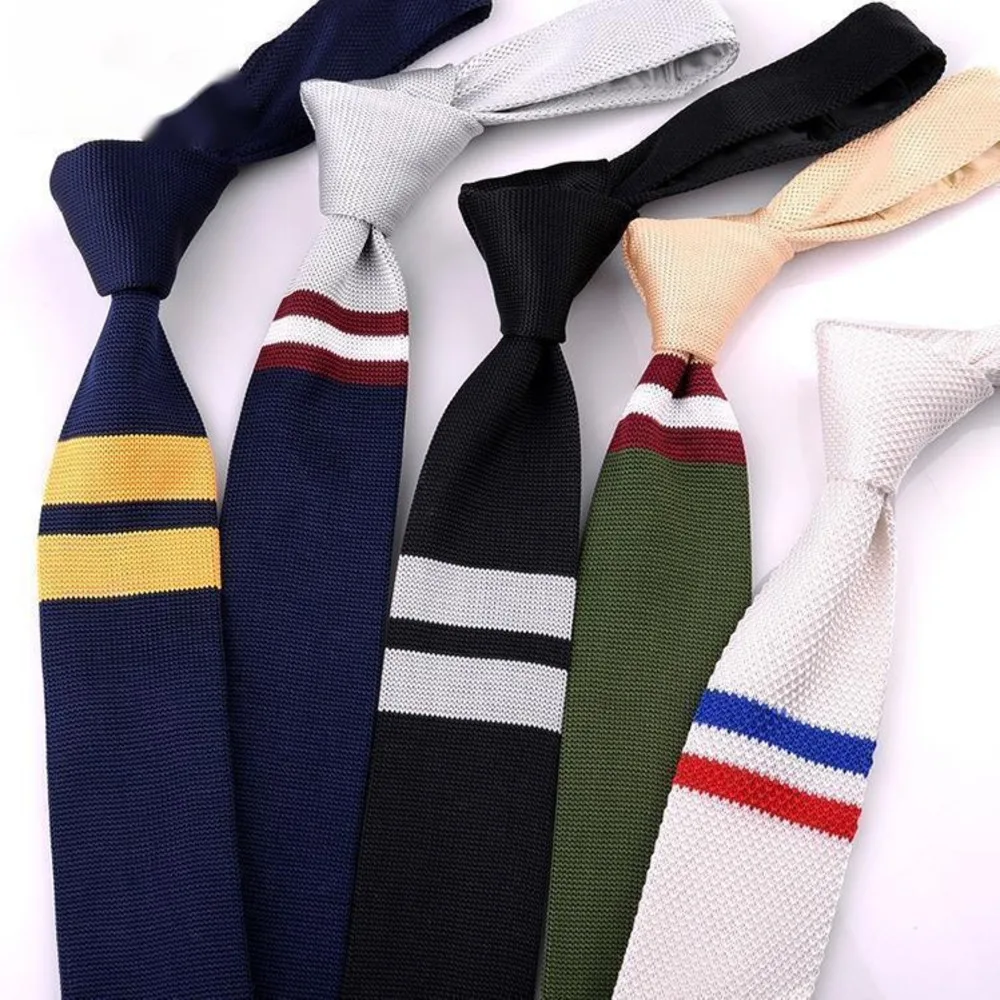 

Korean Casual Wool Knitted Neckties For Adult Business Wedding Party Striped Neck Tie Men Fashion Narrow Cravat Suit Accessories