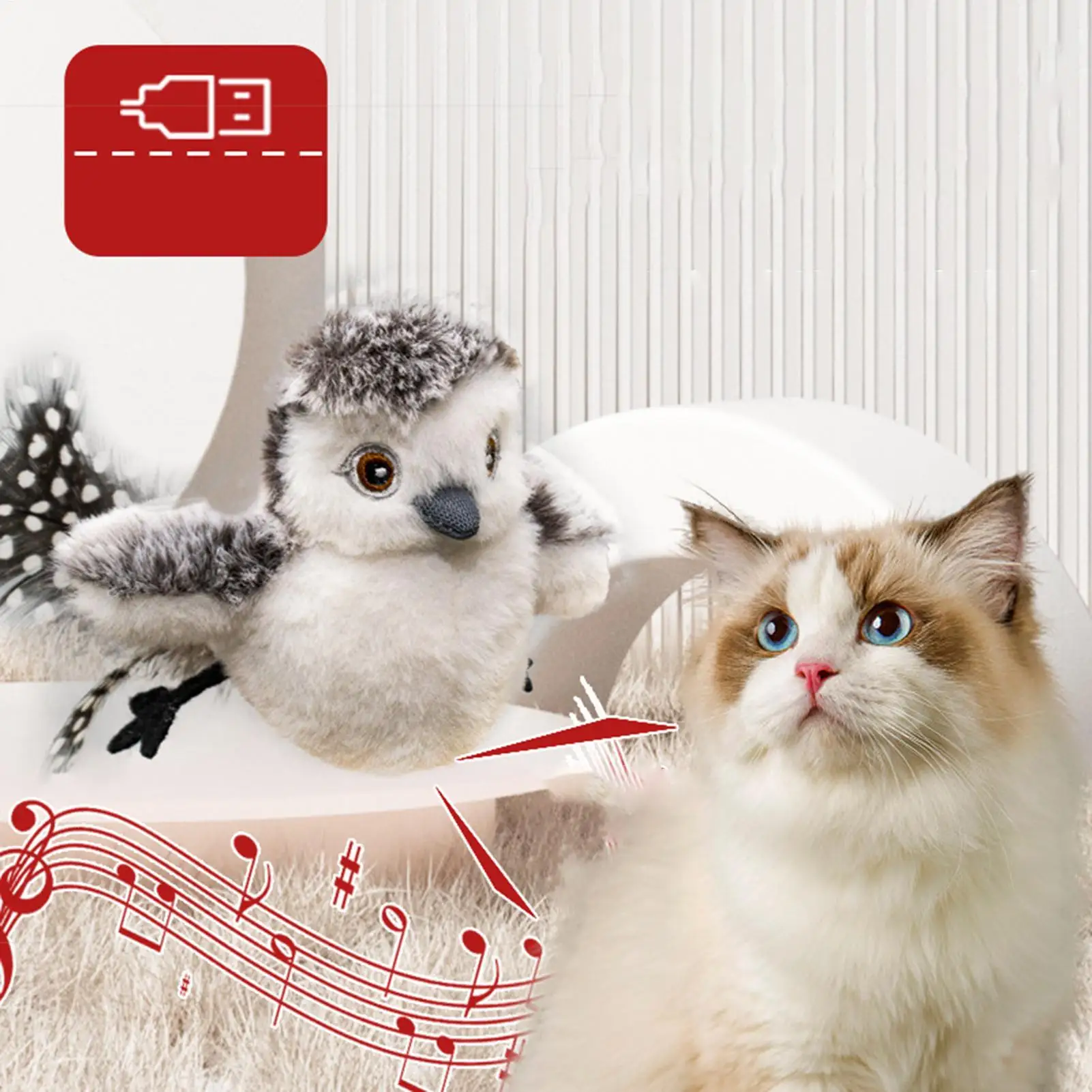 Interactive Chirping Bird Cat Toy Snowy Owl Shaped Interactive Electronic Chirping Toys Touch Activated For Kittens Pet Home