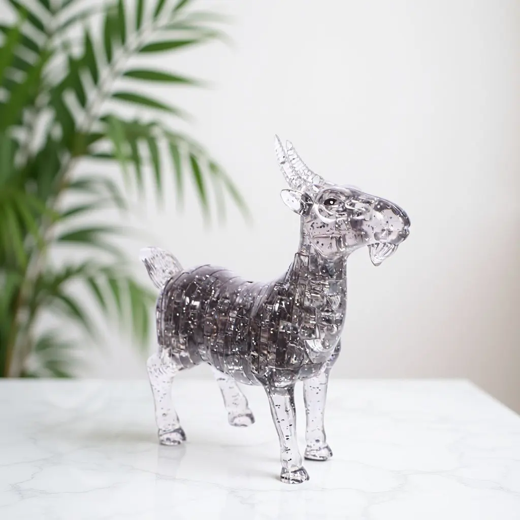 Crystal Glass Goat 3D Jigsaw Puzzle Grey Animal Figurine Home Office Desktop Decor Gift