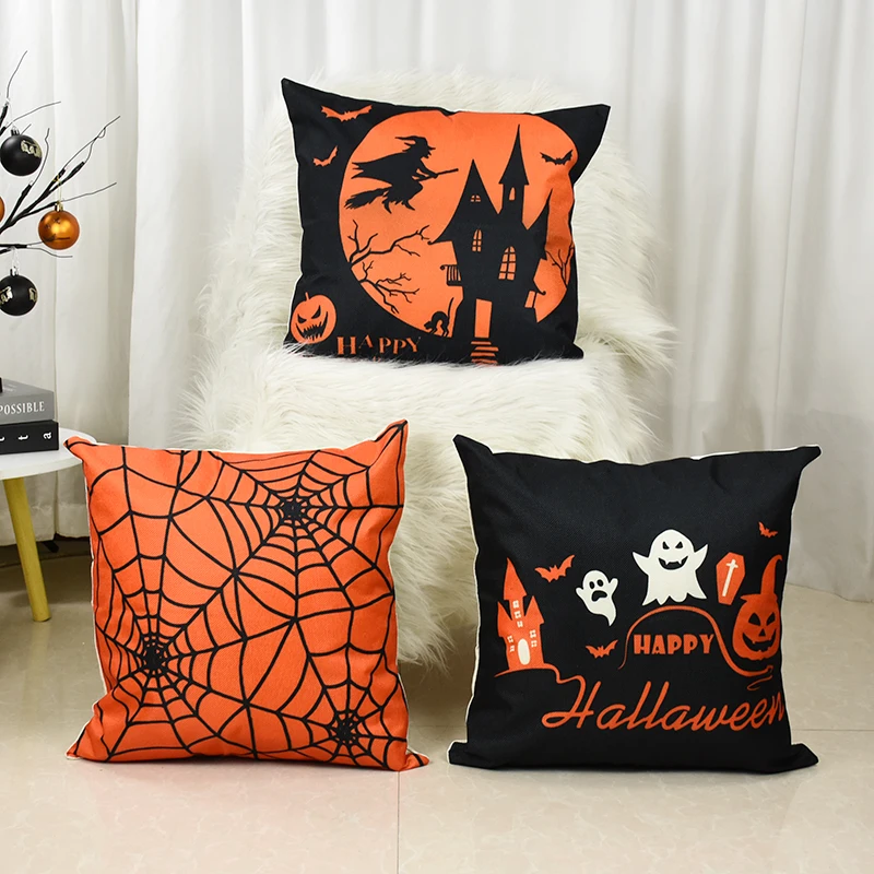 

2024 Linen Halloween Fall Cushion Cover 45x45cm Pillowcase Cute Cat Witch Ghost Home Throw Pillow Covers Halloween Party Decor