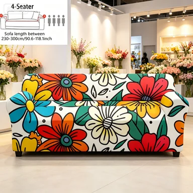 Colorful Floral Sofa Cover, Light Floral Slipcover, Vintage Rose Cover, Rose Non-Slip Cover, Blue Shell Conch Sofa Cover.