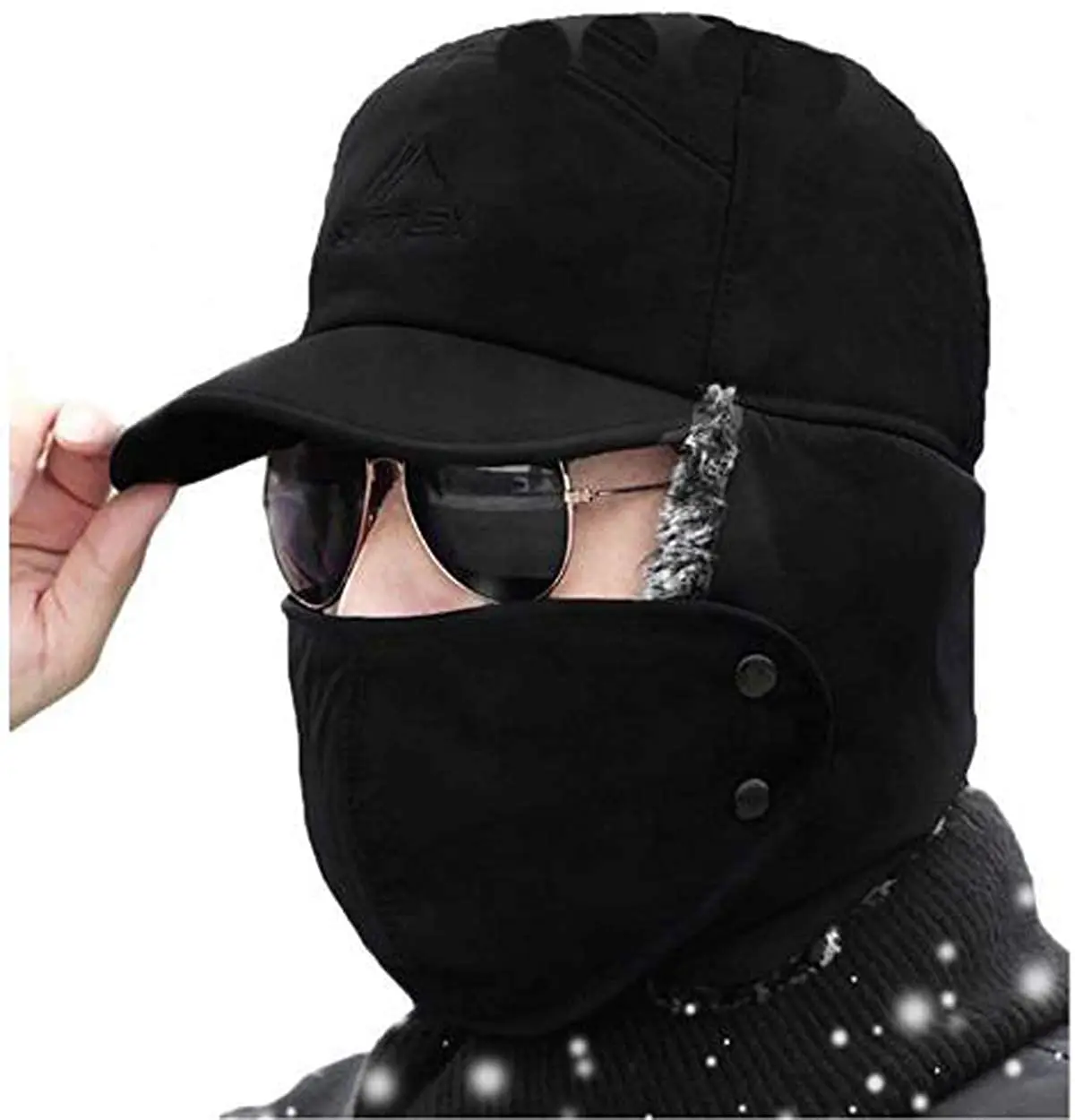 Gorros de bombardero 3 en 1 para hombre y mujer, máscara de terciopelo grueso, cálido, piel sintética, para las orejas con solapa, gorro térmico para esquí, gorros de trabajo para invierno