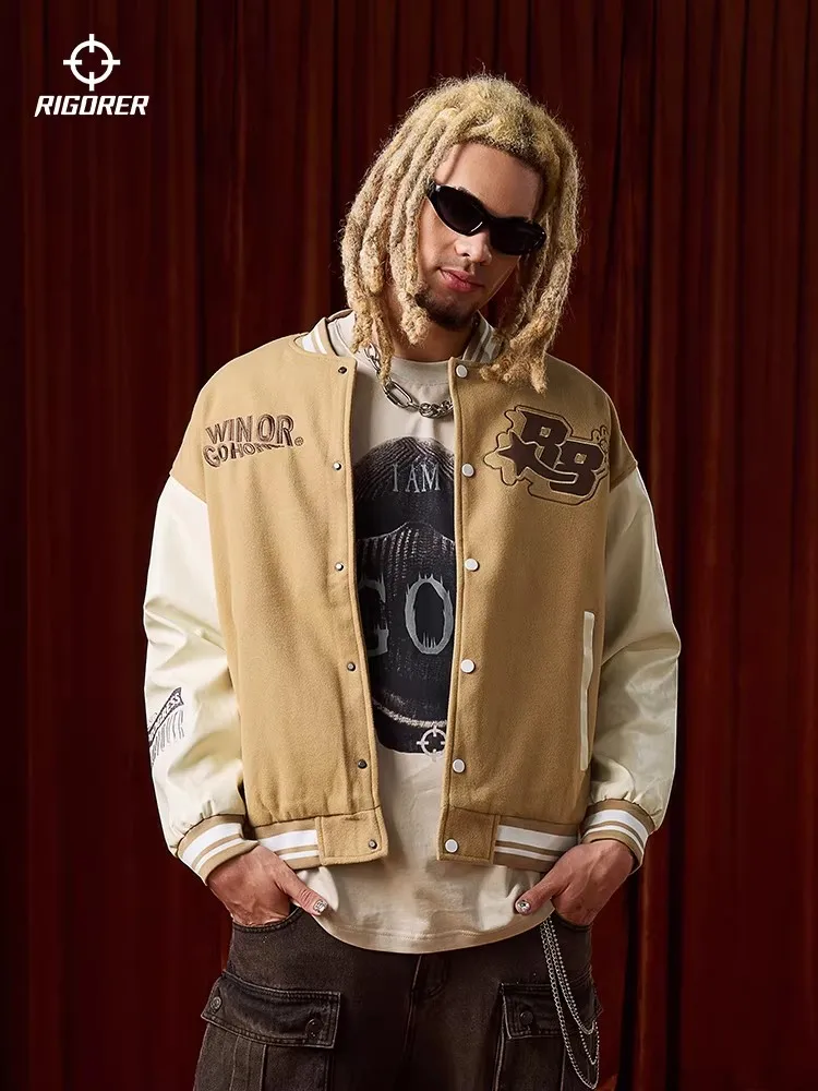 

RIGORER Baseball Uniform Coat Winter New Couple Fashion Sports Warm Top Casual Cardigan Jacket