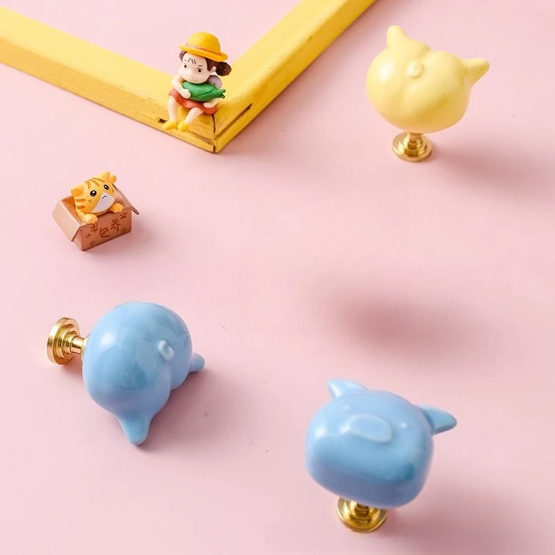 الشمال الإبداعية لطيف مقبض غرفة الأطفال خزانة ملابس باب خزانة درج الكرتون خنزير رئيس مقبض صغير ملون #4