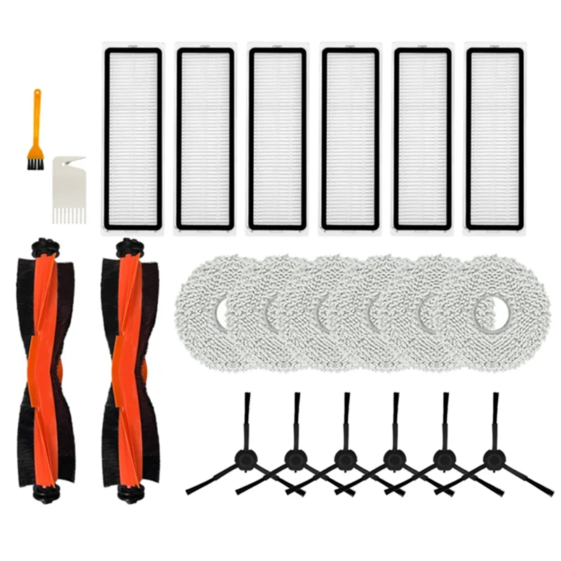 

Комплект сменных аксессуаров для Dreame X20 Pro: основная роликовая щетка, HEPA-фильтр, боковая вращающаяся щетка, салфетки для швабры, тряпки, запчасти для пылесоса
