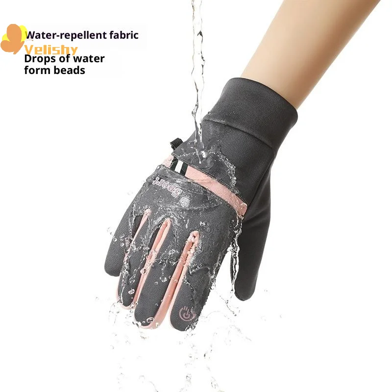 قفازات دافئة مبطنة بالصوف للرجال والنساء لركوب الدراجات في الهواء الطلق مقاومة للرياح ومقاومة للماء تعمل باللمس قفازات التزلج #3