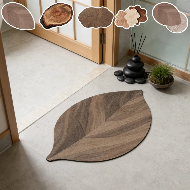 

New Wood Grain Leaf Bathroom Mat Diatom Mud Quick Drying Anti Slip Absorbent Floor Mat for Toilet Shower Entrance Home Decor