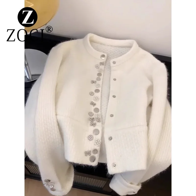 [ZOCI] White Heavy Industry Imitation Mink Sweater Jacket Autumn Winter Furry Knitted Cardigan