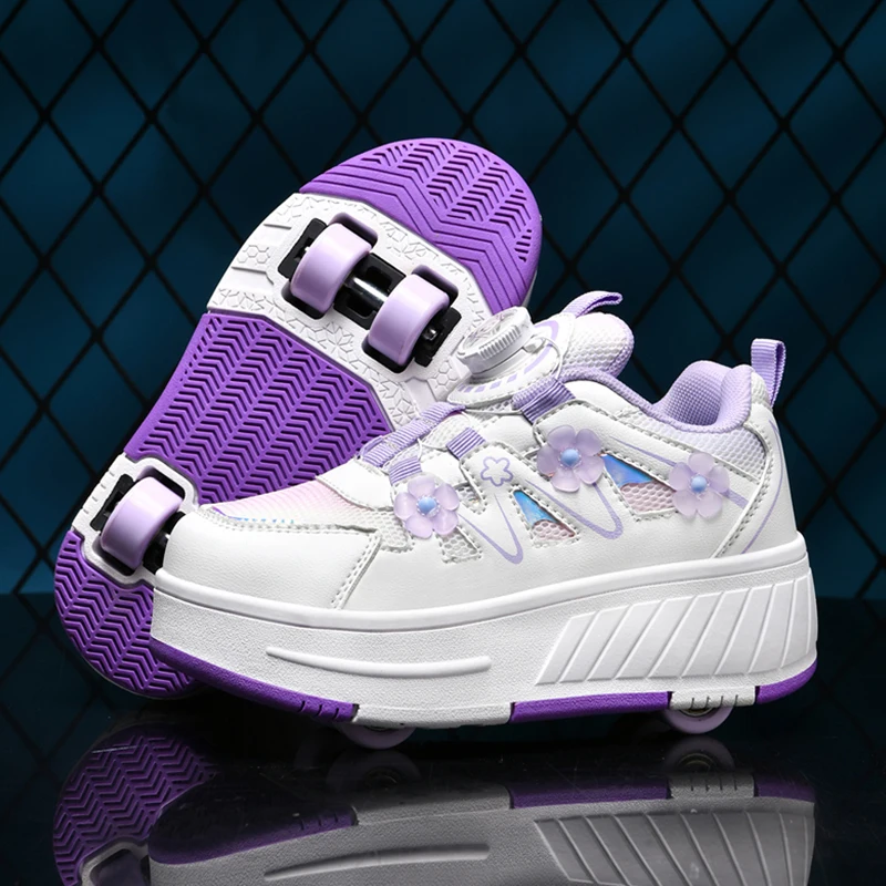 

New Girls' Walking Shoes Four Wheele Kids' Roller Skates Sneakers With Swivel Buckle Design Outdoor Children Sport Shoes