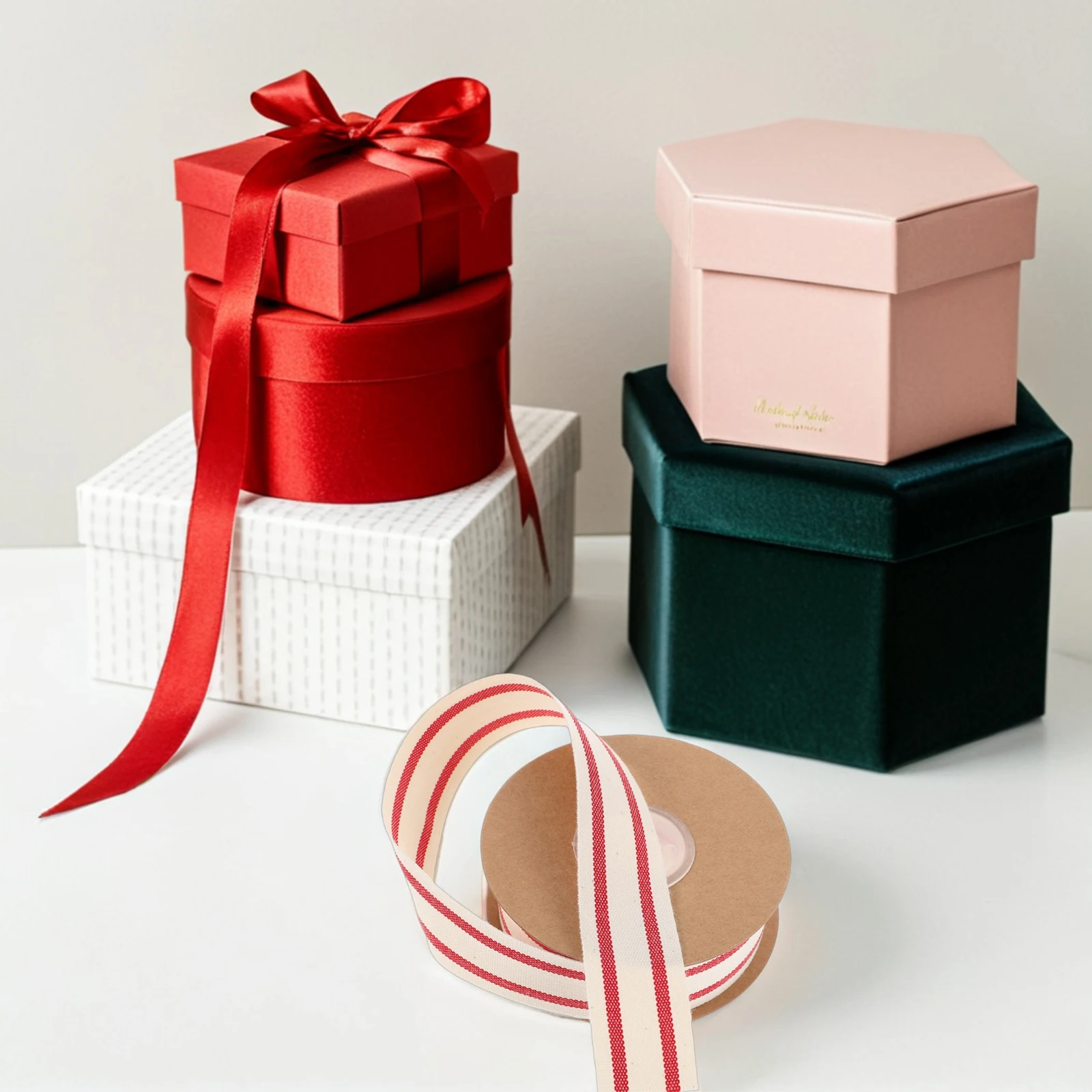 

Red Cotton Grosgrain Ribbon 2.5cm 10 Yard Double-Sided Striped Roll for DIY Wedding Valentine's Day Craft Wrapping Decoration