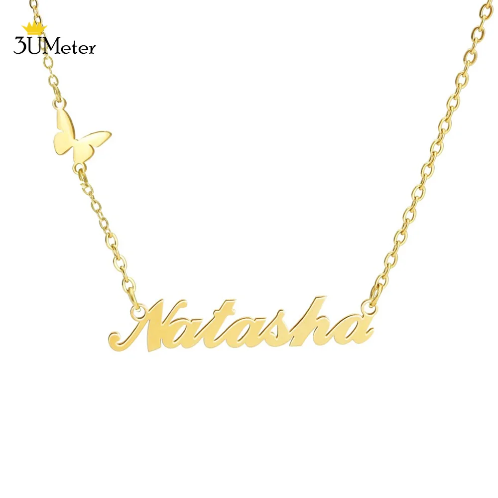 

3UMeter Personalized Name Ncklace Colorfast Butterfly Pendant Custom Name Necklace for Women Customized Letter Nameplate Jewelry