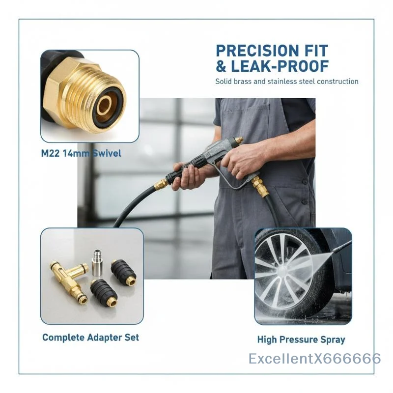 Leakproof Pressure Washer Swivel Coupler Set M22-14mm to 1/4 3/8 Quick Connect Fitting for High Pressure Washers