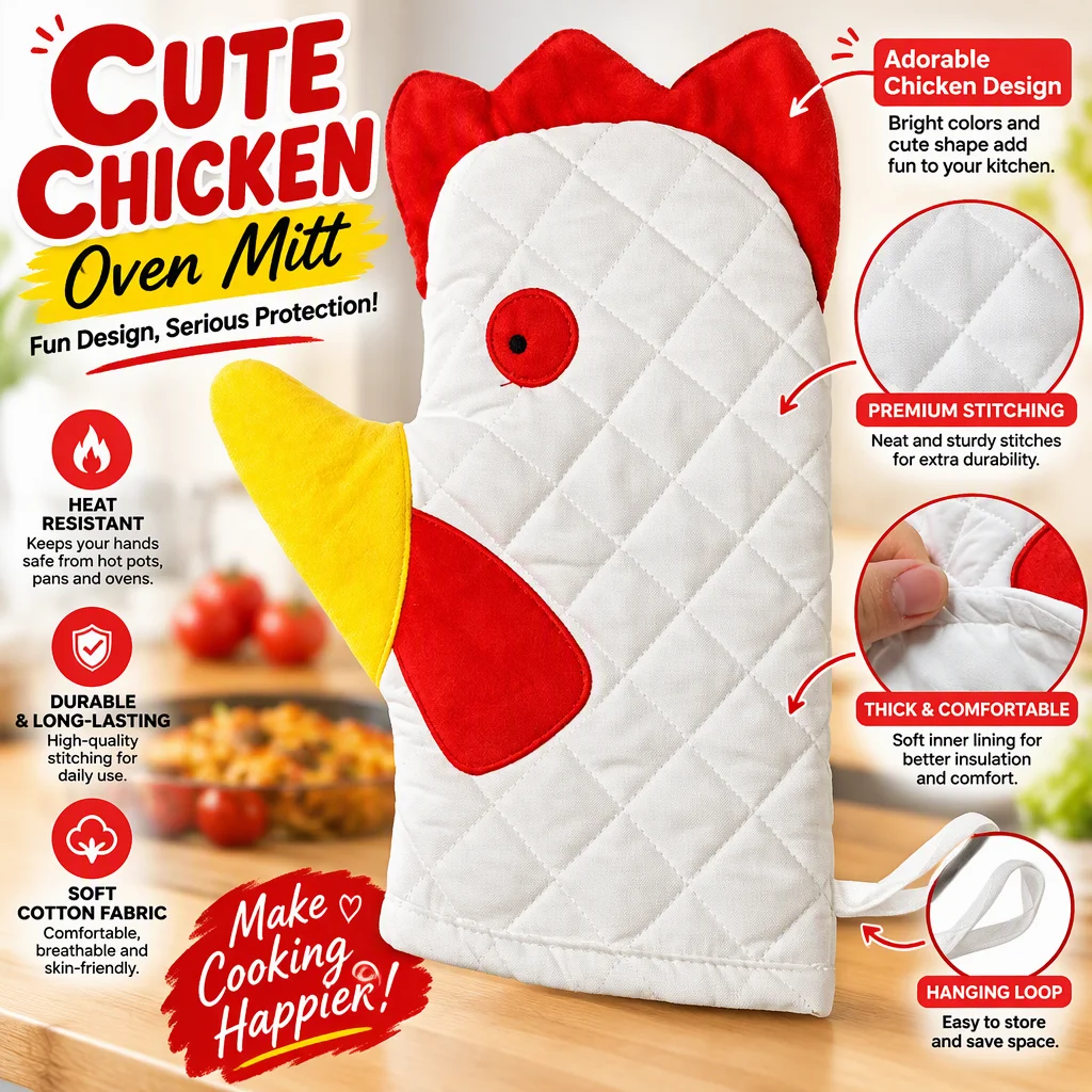 chicken oven mitts funny oven mitts Practical Anti-Scalding Rooster Trim Oven Mitts Heat Resistant Thickened Microwave Mitts