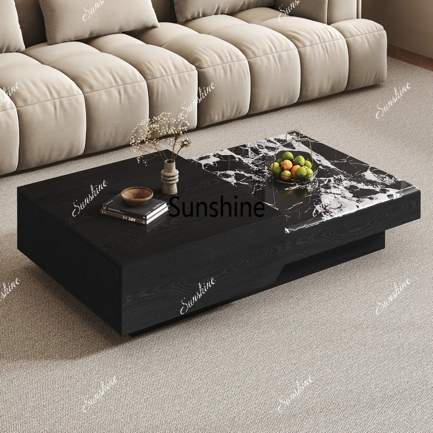 

Italian minimalist living room household small apartment rectangular light luxury high-end coffee table