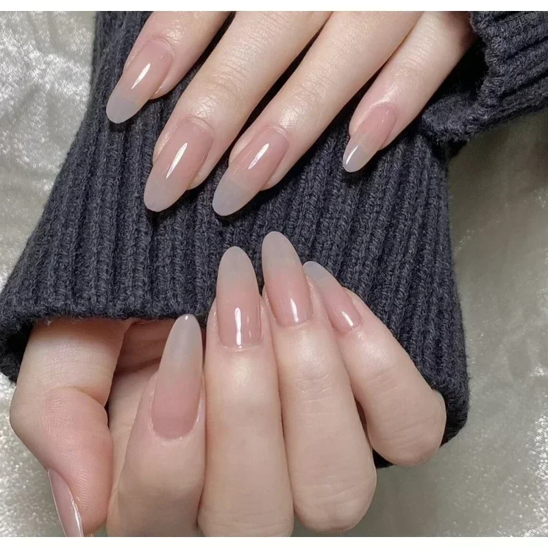 10szt Chrome Press on Nails Almond Gel False Nails with Glue Reusable Glazed Stick on Nail Fall Aurora Natural Nails Press Ons