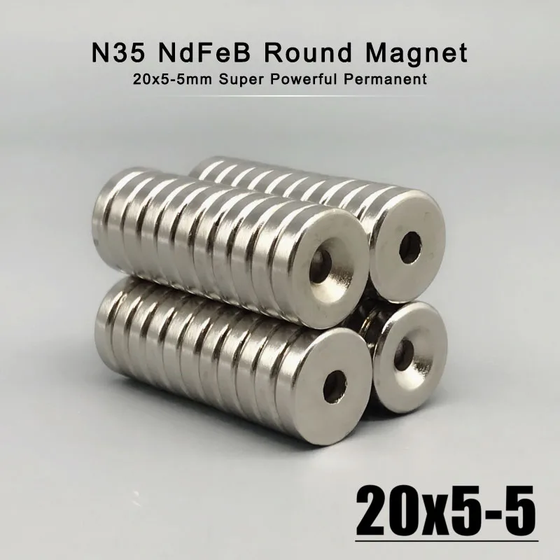 5/10/20/50/100Pcs 20*5-5mm Neodymium Disc Magnet 20x5 Hole 5 mm Super Powerful Strong Permanent Magnetic Imanes