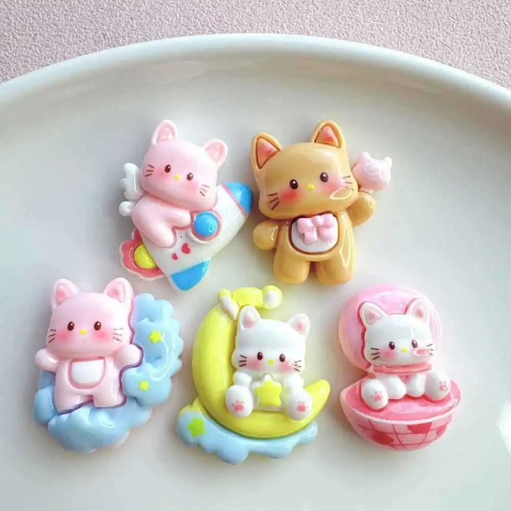 5pcs Cat resin accessories Cream glue keychain Suitable for DIY hairpin pendants