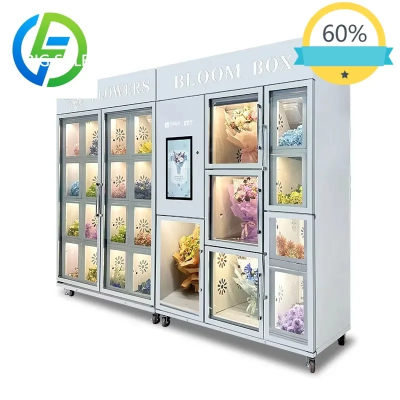 FL Double Layer Glass Anti-Fog Stainless Steel Full Automatic Flower Locker Vending Machine Coin Payment System