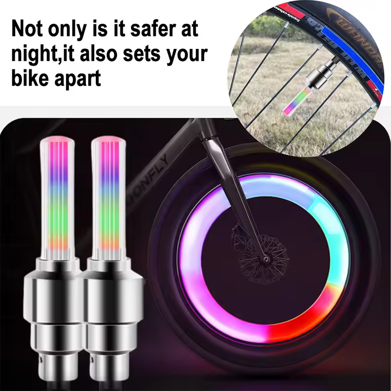 LED Bicycle Valve Light, Neon Bicycle Spoke Light, Bicycle Tire Valve Light, Night Riding Warning Light Bicycle Accessories - Image 2