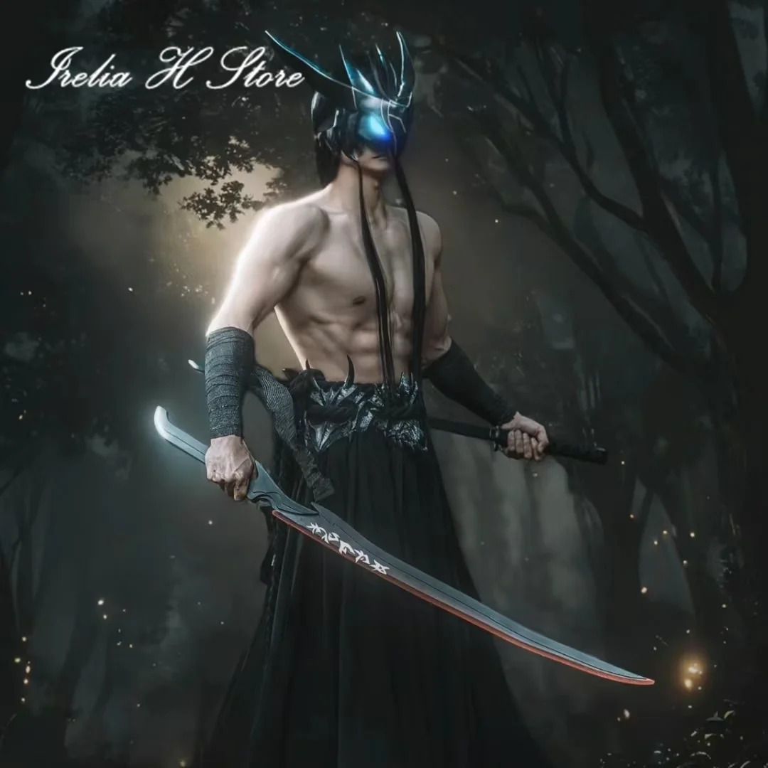 IN STOCK Irelia H Store Black yone from LOL Yone Cosplay Costume Halloween Costume rope skirt masks ribbons