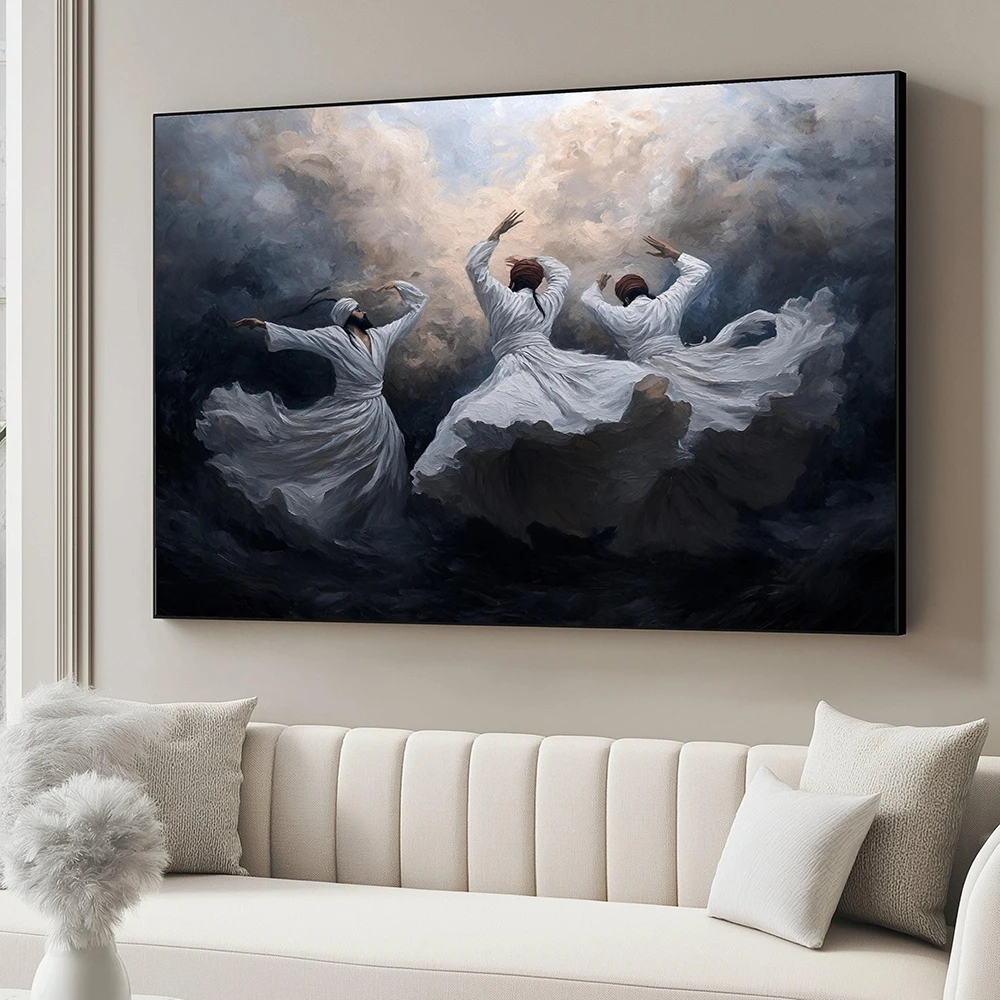 Whirling Dervishes Painting Modern Minimal Abstract Wall Art Canvas Poster Colorful Picture Print Living Room Home Office Decor