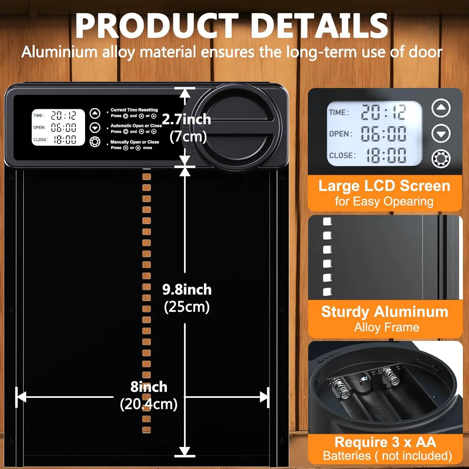 Aluminum automatic chicken coop door, equipped with a waterproof display timer and intelligent anti-pinch protection
