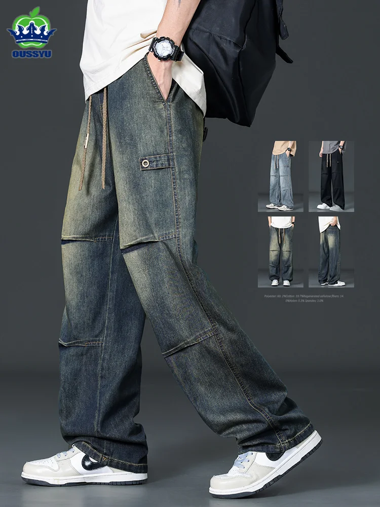 Brand Clothing High Quality Cargo Jeans Men Baggy Denim Pants Jogger Work Wide Leg Pilot Trousers Male Large size 4 5 6 7XL 8XL