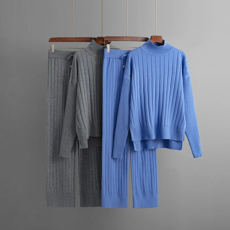 Fashion Autumn Sweater Two Pieces Suits Women Loose Warm Pullovers+Split Long Skirt 2024 Winter Casual Knitted Sets Wh10