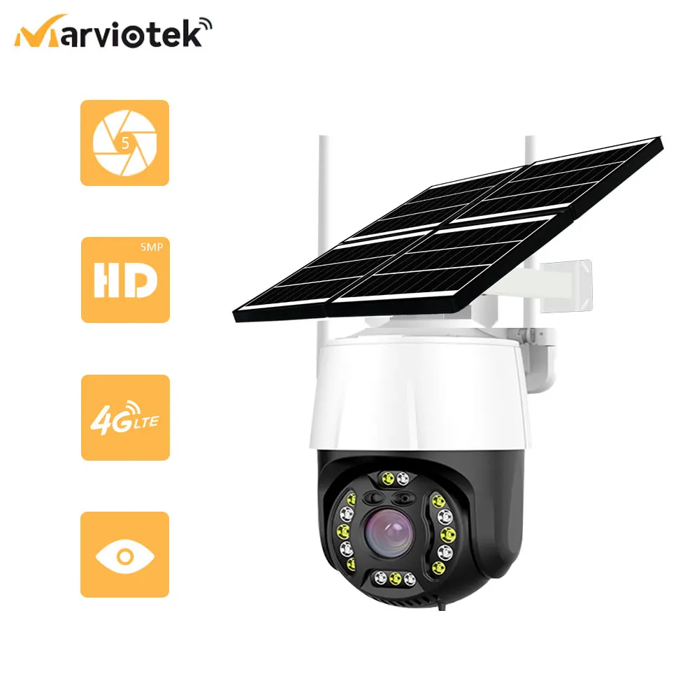 5MP 5X Optical Zoom Video Surveillance Camhi IP Camera 4g LTE HD Outdoor Solar Panel Power 12V Cctv Camera 1080P