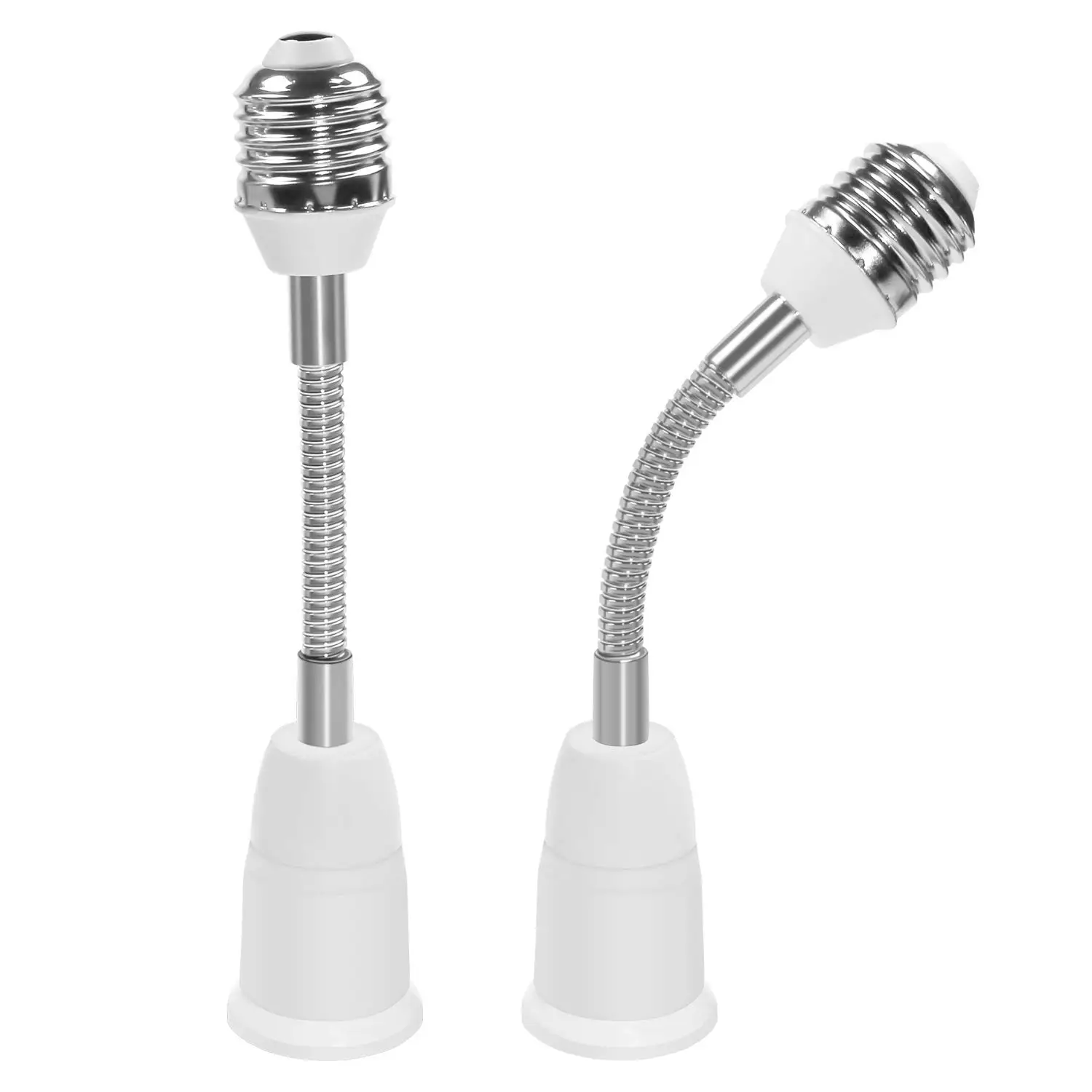 2 pcs E26 / E27 bulb socket extender, 15cm / 5.9 inch bulb extension, flexible standard medium E26 screw base extension adapter