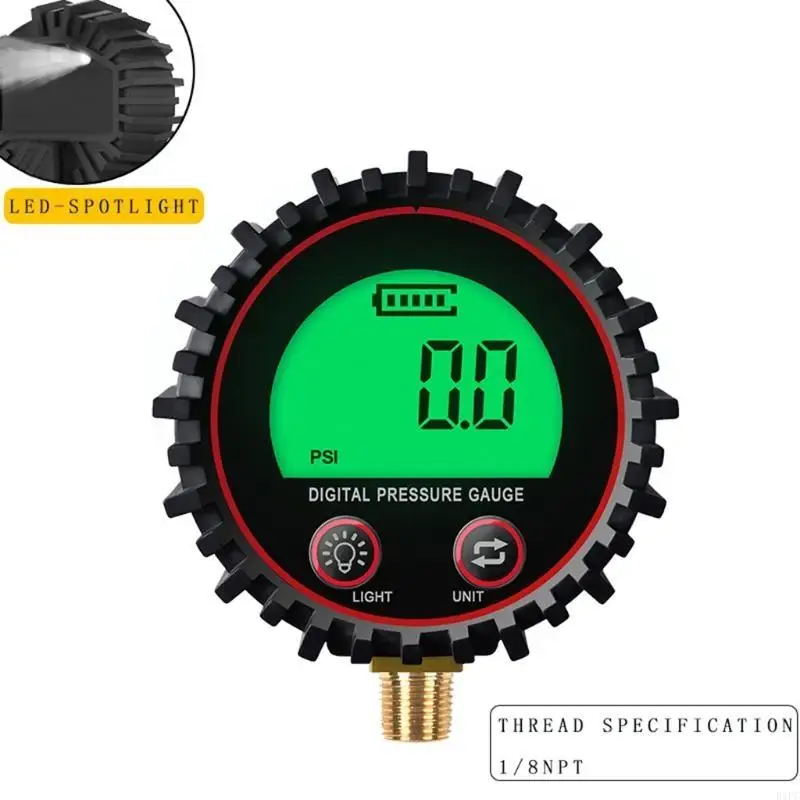

E1PC Dial Size Digital Pressure Gauge with 1/8'' NPT Bottom Connector 0-255 Psi/Kpa/Bar/kgf cm² Lower Mount Accuracy 1%