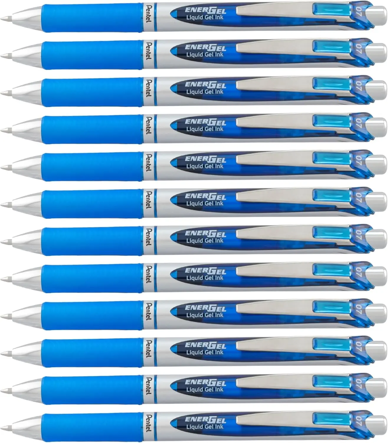 

0.7mm Metal Tip Gel Pens, Black/Silver Barrel, Blue Ink, Box of 12 for Smooth Writing