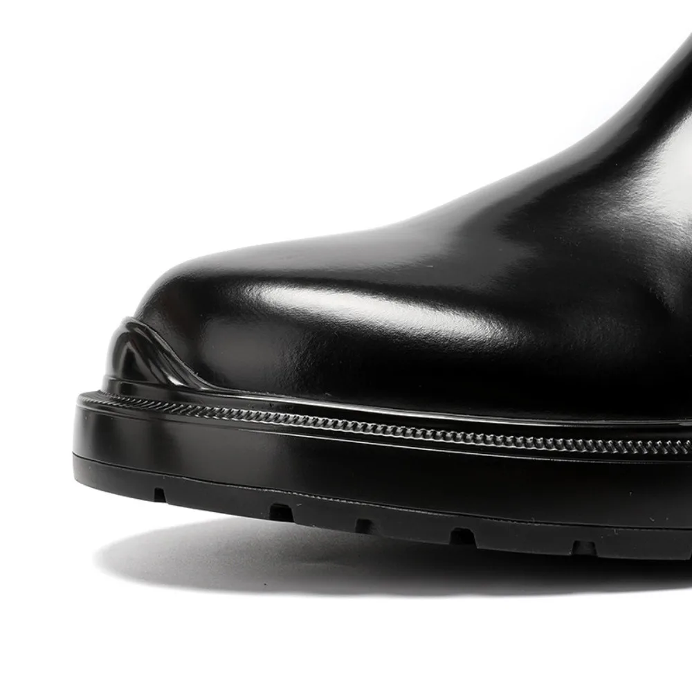 New Fashion Men Genuine Leather Boots Business Versatile Thick Sole Ankle High Top Leather Boots Trendy