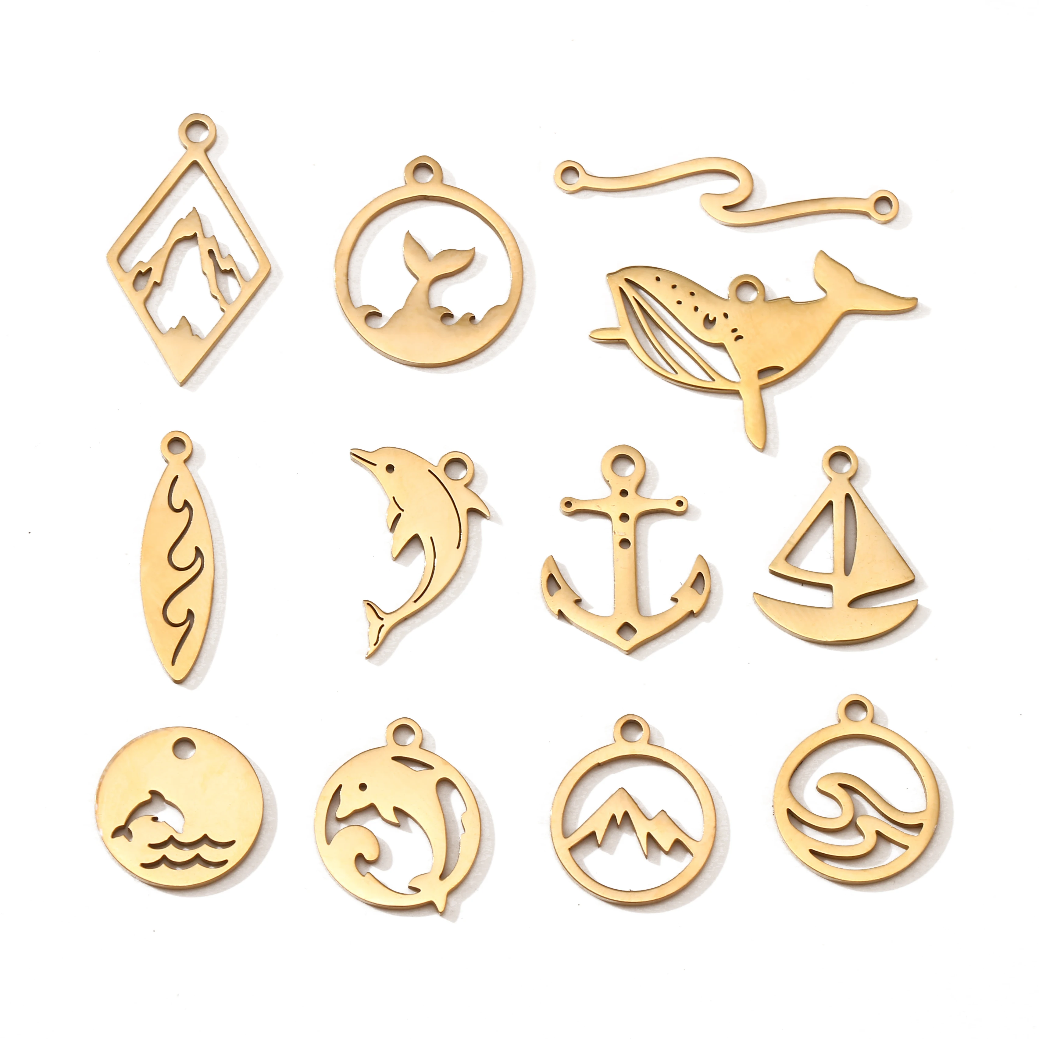 5Pcs Whale/Ship Sight/Dolphin/Marine Waves Charms Stainless Steel Hawaii Animal Sea Pendant DIY Bracelet Necklace Jewelry Making