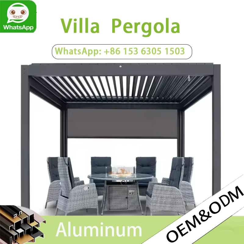 OneAlu Luxury High-End Aluminum Electric Roof Gazebo - Powder-Coated for Outdoor Garden Decor, Natural Resort & Backyard