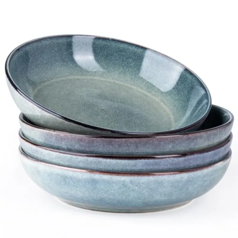 

Набор из 4 больших керамических мисок для пасты 8,5 дюймов, 36 унций, из каменной керамики, с декоративной глазурью, для кухни, пригодные для использования в микроволновой печи и посудомоечной машине