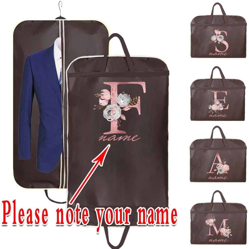

Customized Brown Dust Cover Waterproof Jacket Set Dress Protective Cover Hanging Pocket Pink Letter Series