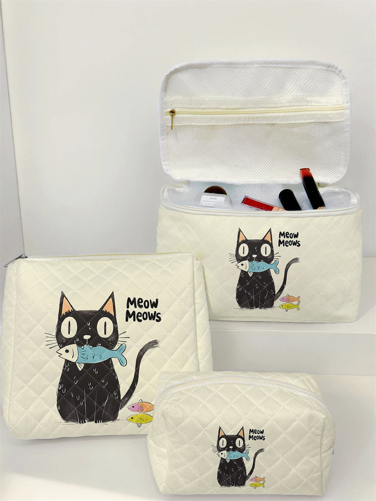 1 Juego de bolsa de maquillaje portátil, diseño de gran capacidad, fácil acomodar sus cosméticos, liviana y portátil para guardar cosméticos