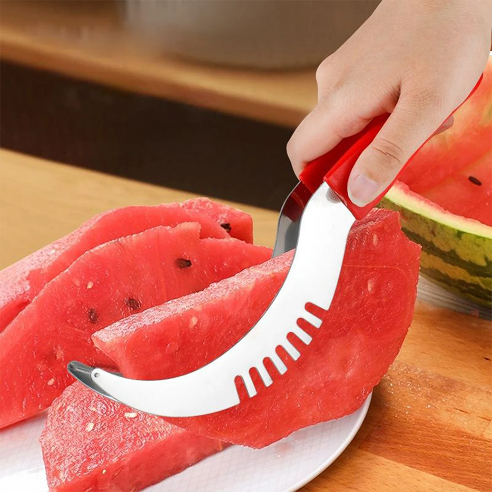 Stainless Steel Watermelon Melons Cutter Slicer Fruit Knives Fruits Cutter Kitchen Gadget for Cantaloupe Papaya