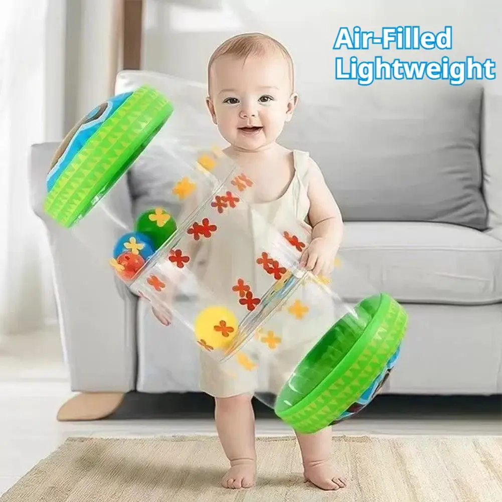 Inflatable Baby Crawling Roller Toys With Rattle Balls PVC Toddler Standing Early Educational Toys Crawling Learning Roller view 3