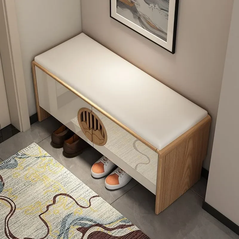 for New Chinese Style Shoe Changing Stool Entryway Shoe Rack with Soft Cushioned Seat Home Shoe Cabinet Bench for Putting on