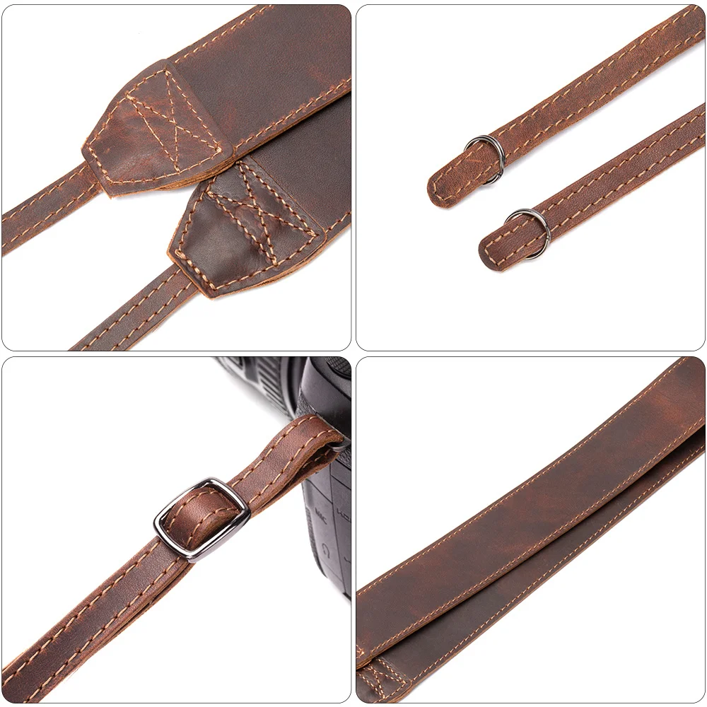 Coffee Genuine Leather Shoulder Strap Rope Adjustable Length 85-131CM Vintage Neck Slim Belt Camera Strap Shoulder Bags