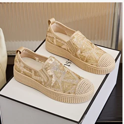 2024 New Fashion Women Flat Shoes Spring Summer Breathable Lace Casual Fisherman Shoes Girl Comfortable Slip-on Loafers